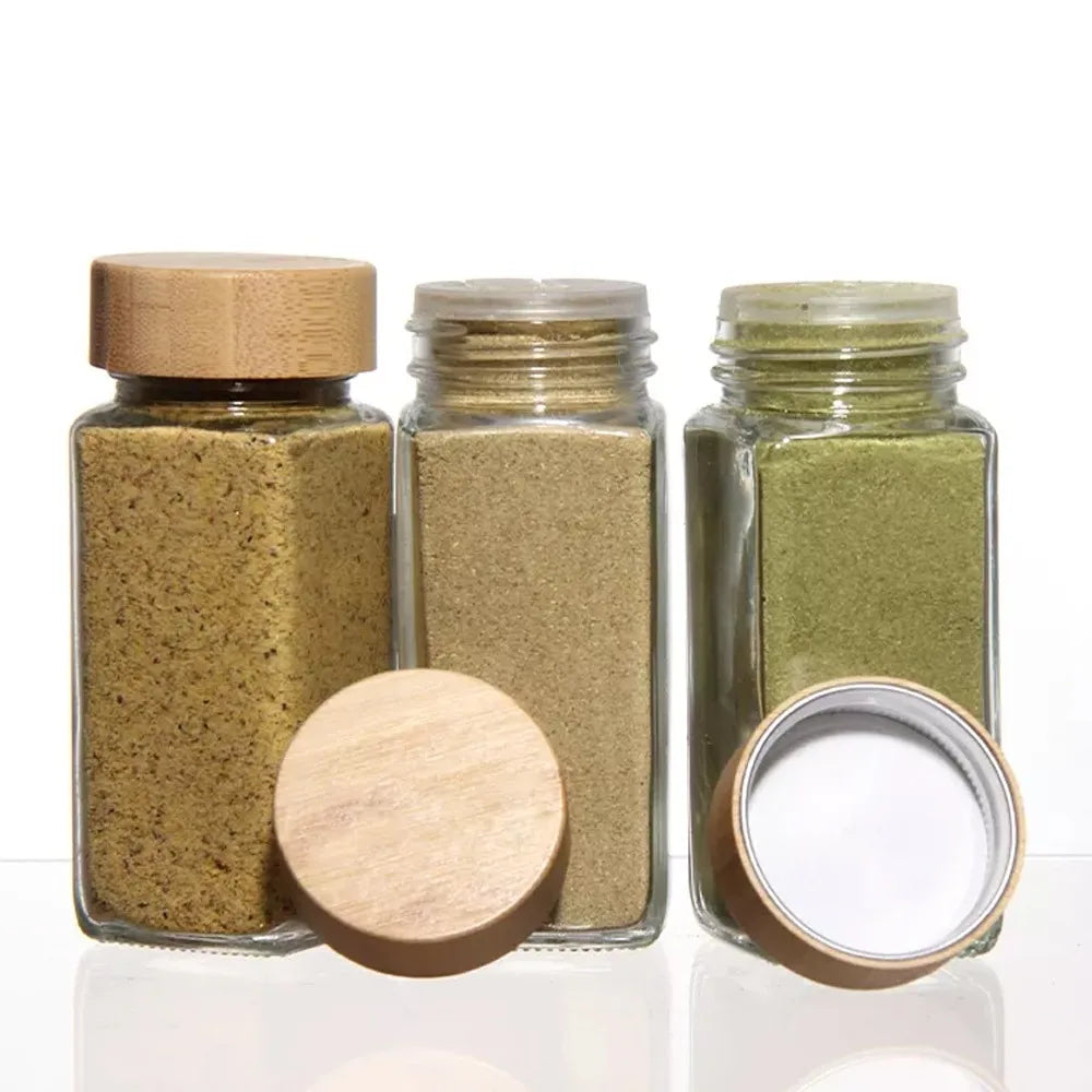 Glass Spice Jars With Bamboo